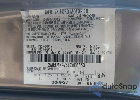 2006 Mercury Grand Marquis Gs из США, поврежденный, VIN 2MEFM74V86X606653